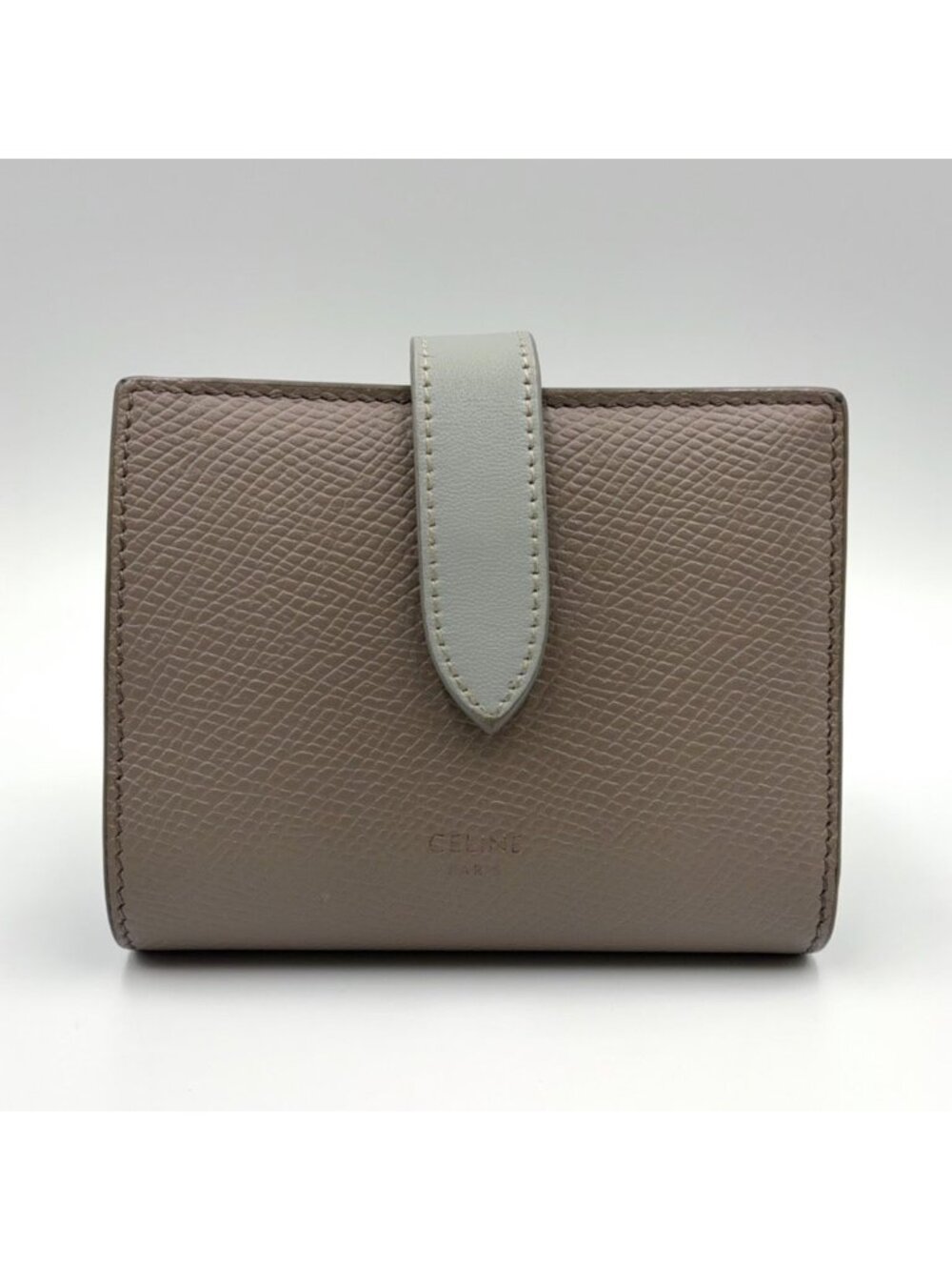 Celine Medium Strap Leather Light Gray Bifold Wallet Gold